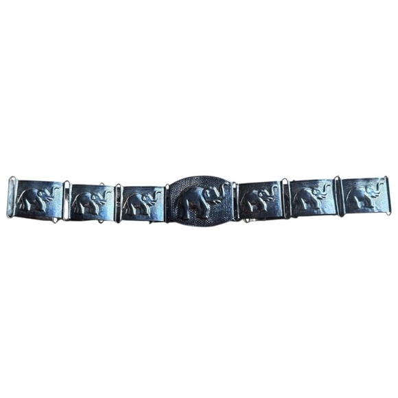 Elephant Embossed Belt Brass Made in India Silver Link Vintage 37” Accessory M L